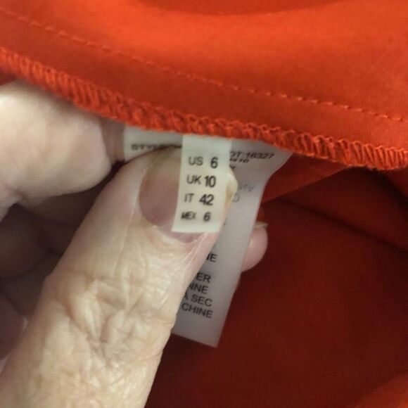 Elie Tahari Orange Midi Knee Length Fit Flare Pockets Belted Cotton Dress Size 6 - Picture 6 of 16